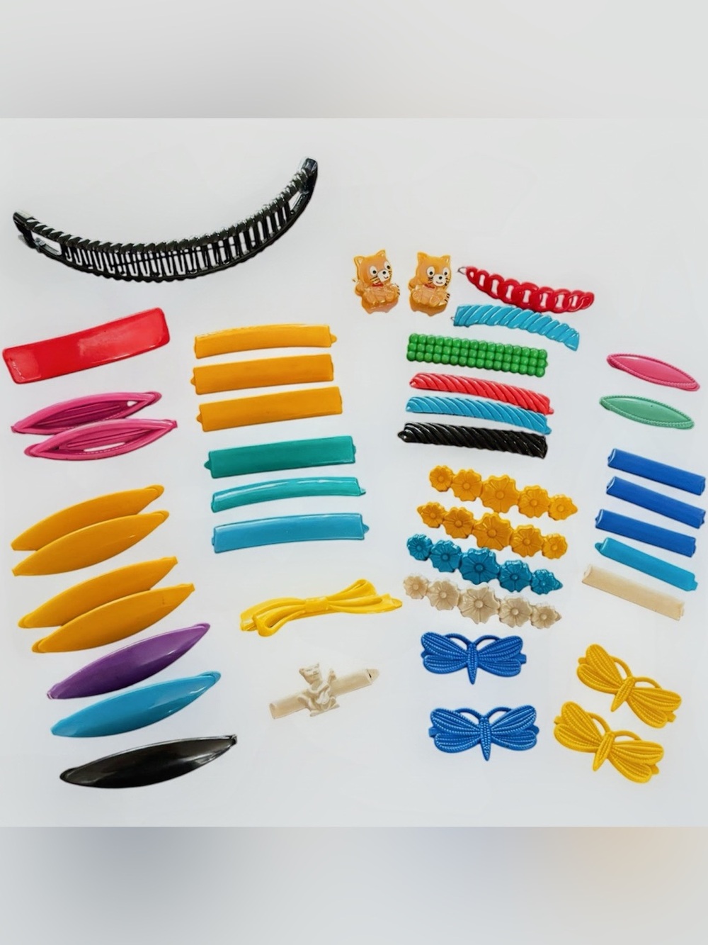 1980 90s Vtg Y2K Snap Tight Plastic Hair Barrettes And Banana Clip 42 Pieces